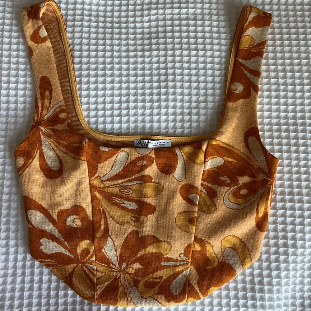 Zara Jacquard Knit Crop Top in Orange